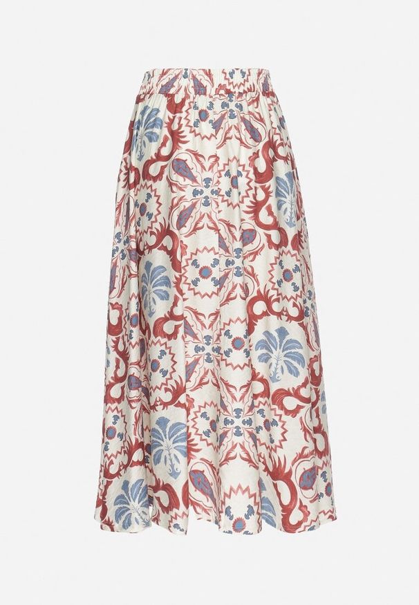 Born2be - Bordowa Rozkloszowana Spódnica z Wiskozy w Ornamentalny Wzór Jorinnea. Okazja: na co dzień. Kolor: czerwony. Materiał: wiskoza. Wzór: aplikacja. Sezon: wiosna, lato. Styl: casual, elegancki