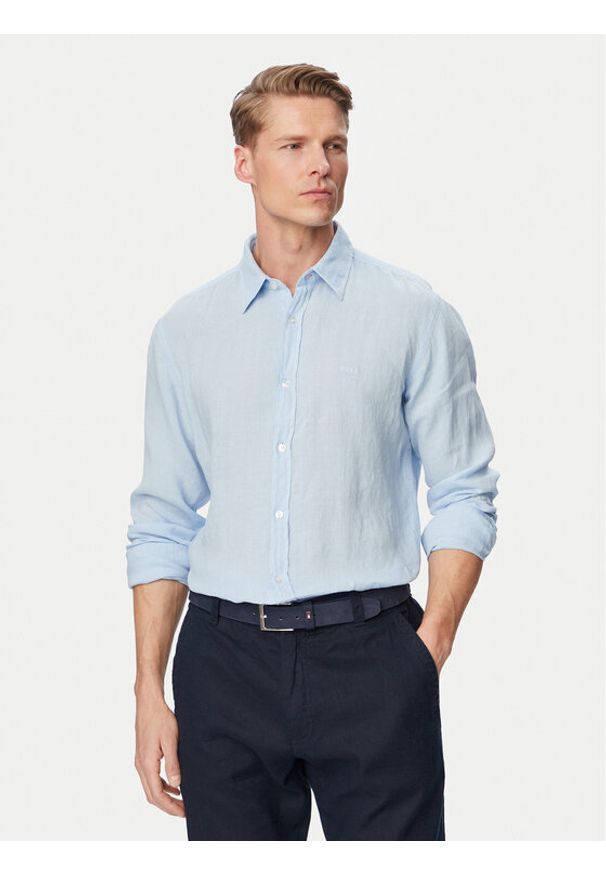 BOSS Koszula Relegant 50567579 Niebieski Regular Fit. Kolor: niebieski. Materiał: len