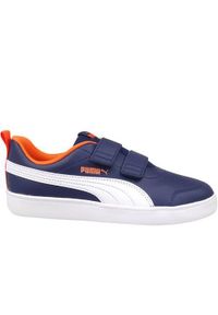 Buty do chodzenia dla dzieci Puma Courtflex V2 V PS. Zapięcie: rzepy. Kolor: niebieski. Materiał: guma, syntetyk, materiał. Szerokość cholewki: normalna. Sport: turystyka piesza