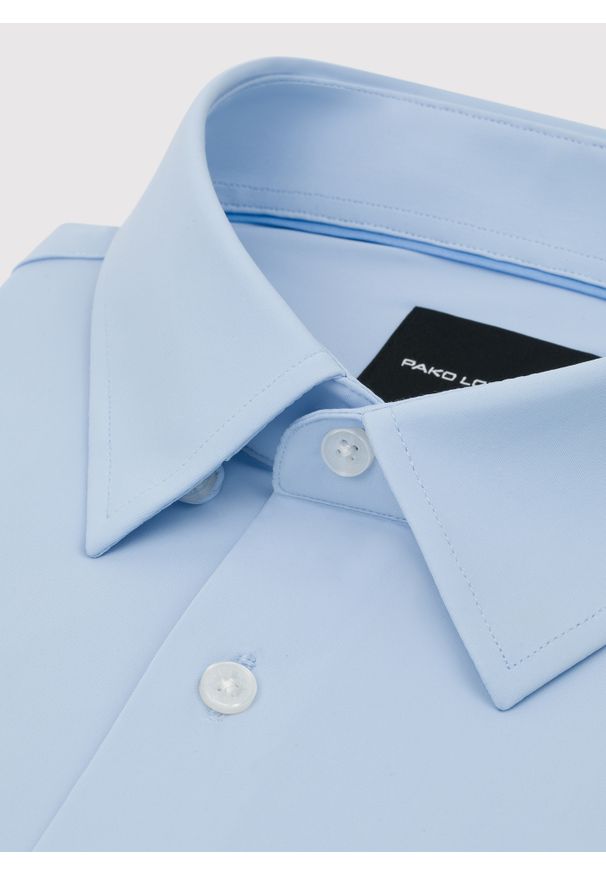 Pako Lorente - PAKO LORENTE – Niebieska dzianinowa koszula męska. Typ kołnierza: kołnierzyk klasyczny. Kolor: czarny, niebieski. Materiał: dzianina. Długość rękawa: długi rękaw. Długość: długie. Wzór: gładki. Styl: klasyczny