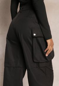 Renee - Czarne Szerokie Spodnie High Waist w Stylu Cargo Vomisal. Stan: podwyższony. Kolor: czarny. Materiał: tkanina. Sezon: zima #3