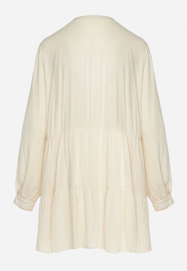 Born2be - Jasnobeżowa Koszulowa Sukienka w Stylu Boho z Rozkloszowanym Dołem Liorda. Kolor: beżowy. Sezon: wiosna, lato. Typ sukienki: koszulowe. Styl: boho. Długość: mini