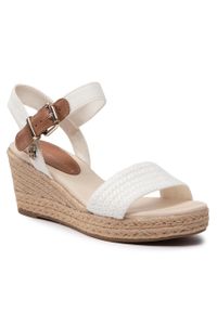 TOMMY HILFIGER - Espadryle Tommy Hilfiger Th Textured Low Wedge Sandal FW0FW06555 Ecru YBL. Kolor: biały. Materiał: materiał