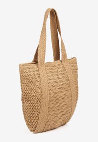 Born2be - Ciemnobeżowa Torebka Plażowa Shopper z Frędzlem Galoniel. Kolor: beżowy. Sezon: lato. Dodatki: z frędzlami. Styl: biznesowy, elegancki #3