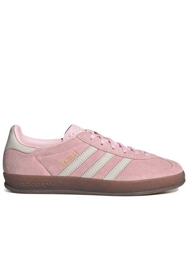 Adidas - Buty damskie adidas Gazelle Indoor JI2716 - różowe. Okazja: na uczelnię. Zapięcie: pasek. Kolor: różowy. Materiał: guma, zamsz, skóra. Szerokość cholewki: normalna. Wzór: aplikacja, paski. Sezon: lato. Model: Adidas Gazelle