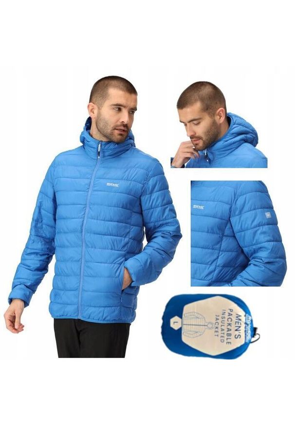 Regatta - Kurtka turystyczna dla mężczyzn Hooded Hillpack z kapturem. Typ kołnierza: kaptur. Kolor: niebieski. Materiał: poliamid. Sport: turystyka piesza