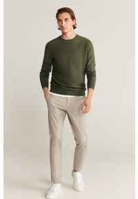 Mango Man - Sweter Ten. Kolor: zielony. Materiał: bawełna, dzianina, kaszmir, poliamid, elastan. Długość rękawa: długi rękaw. Długość: długie. Wzór: gładki #3