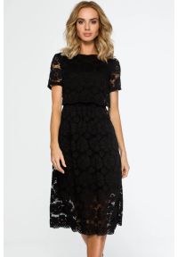 MOE - Sukienka wieczorowa dwuczęściowa koronkowa czarna. Okazja: na komunię, na ślub cywilny, na wesele, na imprezę. Kolor: czarny. Materiał: koronka. Wzór: gładki, koronka. Typ sukienki: dopasowane, rozkloszowane. Styl: wizytowy #4