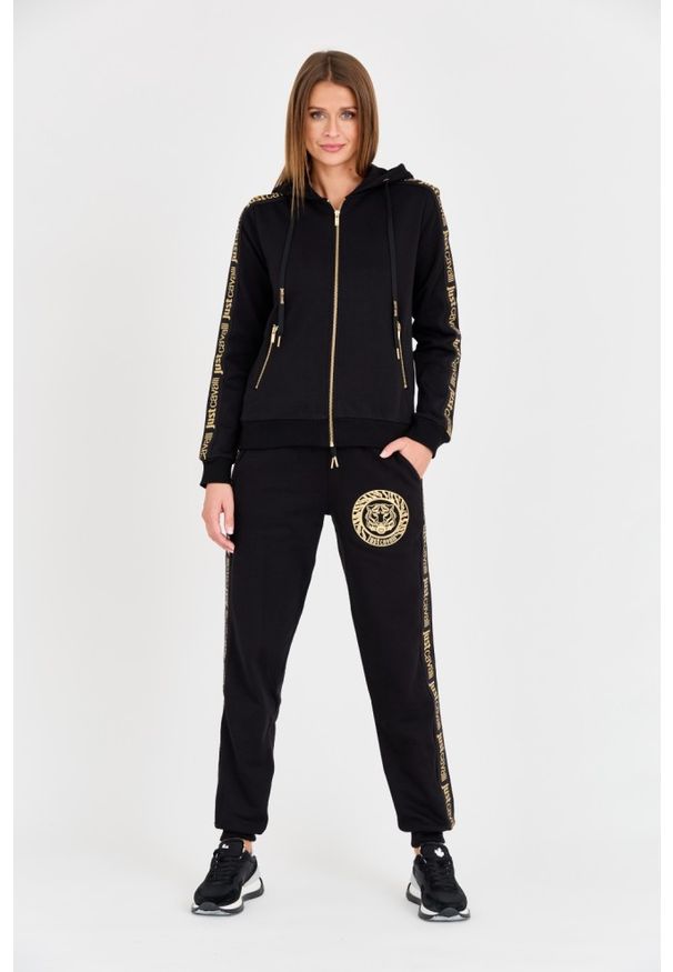 Just Cavalli - JUST CAVALLI Czarna damska bluza T-round Gold, Rozmiar S. Kolor: czarny