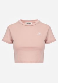 Born2be - Różowy Krótki T-shirt w Stylu Basic z Minimalistycznym Nadrukiem Orithana. Okazja: na co dzień. Kolor: różowy. Materiał: jeans. Długość: krótkie. Wzór: nadruk. Styl: sportowy, casual #8