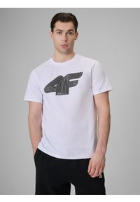 4f - 4F T-shirt regular z nadrukiem męski - biały 3XL. Okazja: na co dzień. Kolor: biały. Materiał: jeans, bawełna, dresówka, dzianina. Wzór: nadruk. Styl: klasyczny, casual #1