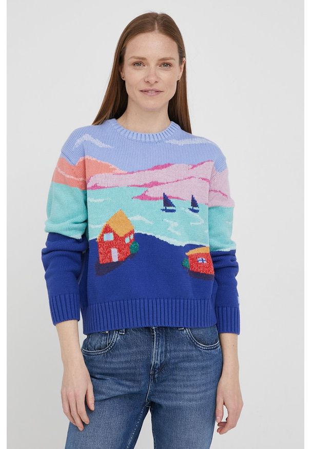 Polo Ralph Lauren sweter z domieszką wełny 211856729001 damski ciepły. Typ kołnierza: polo. Kolor: niebieski. Materiał: wełna