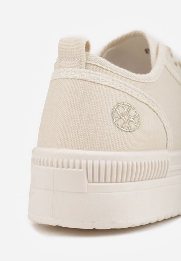 Renee - Beżowe Trampki na Platformie z Metaliczną Ozdobą Afleeria. Okazja: na spacer. Kolor: beżowy. Materiał: jeans. Wzór: aplikacja. Sezon: wiosna. Obcas: na platformie