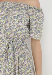 Born2be - Fioletowo-Żółta Sukienka z Bawełny Thesamia. Kolor: fioletowy. Materiał: bawełna. Wzór: kwiaty, nadruk. Długość: maxi #5