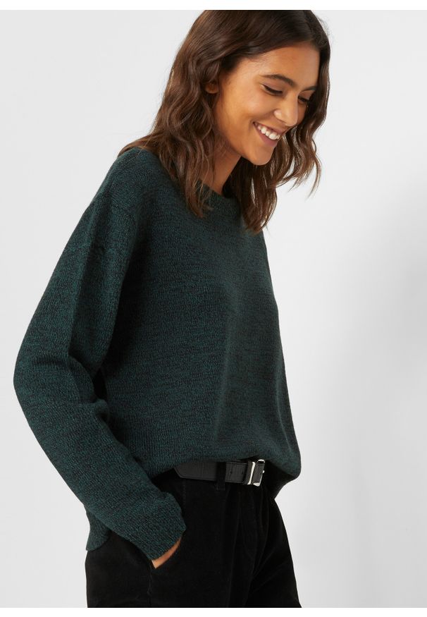 bonprix - Sweter melanżowy z okrągłym dekoltem. Kolor: zielony. Materiał: dzianina. Wzór: melanż