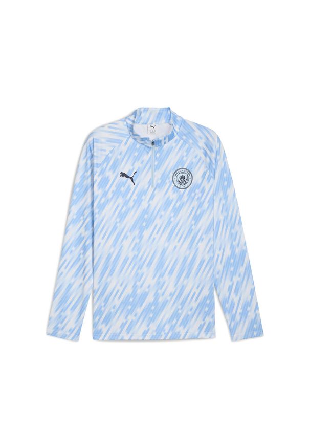 Puma - Męska bluza przedmeczowa z zamkiem 1/4 Manchester City PUMA Silver Sky Blue. Kolor: niebieski