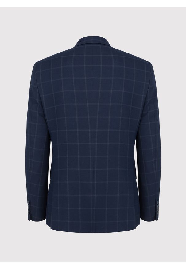 Pako Lorente - PAKO LORENTE – Granatowa marynarka garniturowa w kratę. Kolor: niebieski. Materiał: elastan, wiskoza, poliester. Wzór: kratka. Styl: klasyczny