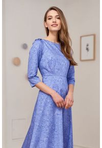 Marie Zélie - Sukienka Aerin Idella niebieska. Kolor: niebieski. Materiał: bawełna, satyna, skóra, materiał. Typ sukienki: trapezowe #2