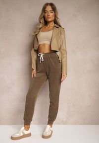 Renee - Brązowe Dresowe Spodnie z Dodatkiem Bawełny High Waist z Gumką w Pasie Pesaria. Stan: podwyższony. Kolor: brązowy. Materiał: bawełna, dresówka
