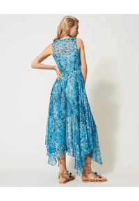 TwinSet - TWINSET - Niebieska sukienka z asymetrycznym dołem. Kolor: niebieski. Wzór: kwiaty, nadruk. Typ sukienki: asymetryczne. Długość: maxi #3
