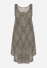 Born2be - Jasnobeżowa Rozkloszowana Sukienka z Bawełny w Panterkę Natiloria. Okazja: na co dzień. Kolor: beżowy. Materiał: bawełna. Długość rękawa: długi rękaw. Wzór: motyw zwierzęcy. Styl: casual, elegancki #3