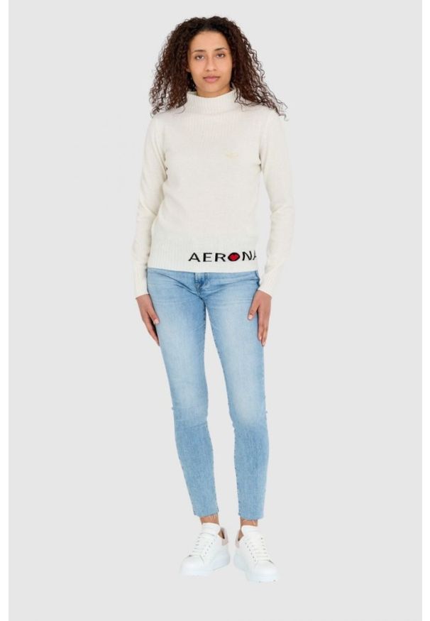 Aeronautica Militare - AERONAUTICA MILITARE Kremowy sweter damski z domieszką kaszmiru, Rozmiar XS. Kolor: beżowy. Materiał: poliamid, kaszmir