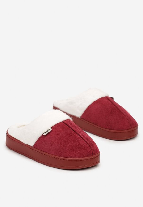 Born2be - Bordowe Płaskie Kapcie z Futerkiem Leretha. Okazja: do domu. Kolor: czerwony. Materiał: futro. Styl: elegancki