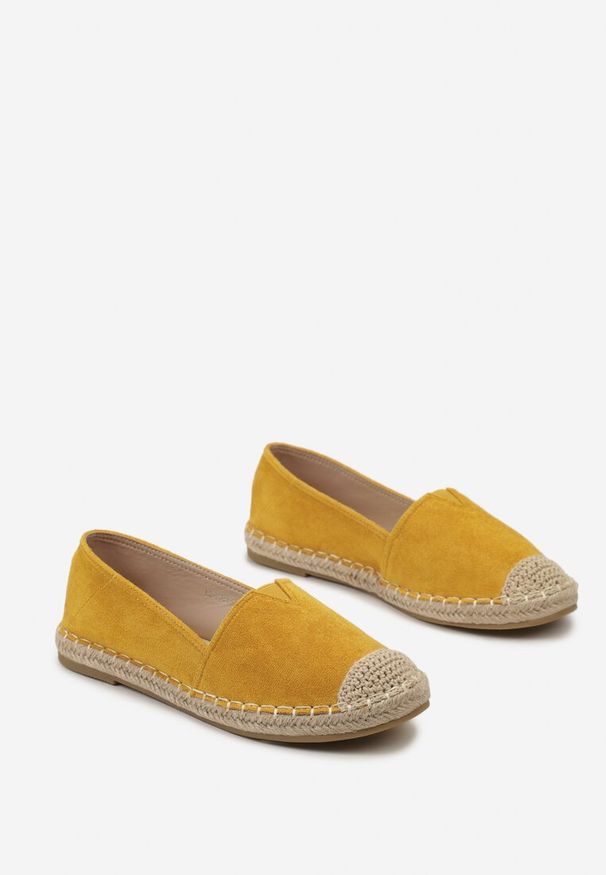 Renee - Żółte Klasyczne Espadryle na Płaskiej Plecionej Podeszwie Kavissa. Kolor: żółty. Sezon: lato. Styl: klasyczny