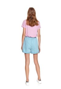 DRYWASH - Gładki t-shirt z damski z krótkim rękawkiem. Okazja: na co dzień. Kolor: różowy. Materiał: tkanina, prążkowany. Długość rękawa: krótki rękaw. Długość: krótkie. Wzór: gładki. Sezon: lato. Styl: casual, klasyczny #2