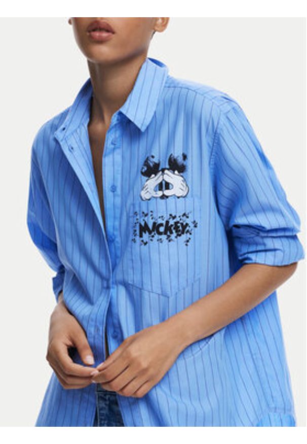 Desigual Koszula Mickey 25WWCW19 Niebieski Oversize. Kolor: niebieski. Materiał: bawełna