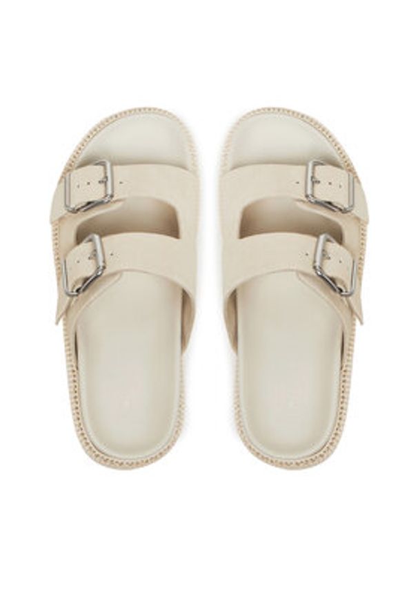 Tommy Jeans Klapki Double Strap Sandal Suede EN0EN02797 Écru. Materiał: zamsz, skóra