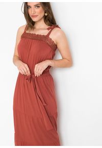 Długa sukienka bonprix brązowy marsala. Kolor: czerwony. Materiał: koronka. Wzór: koronka. Długość: maxi #3