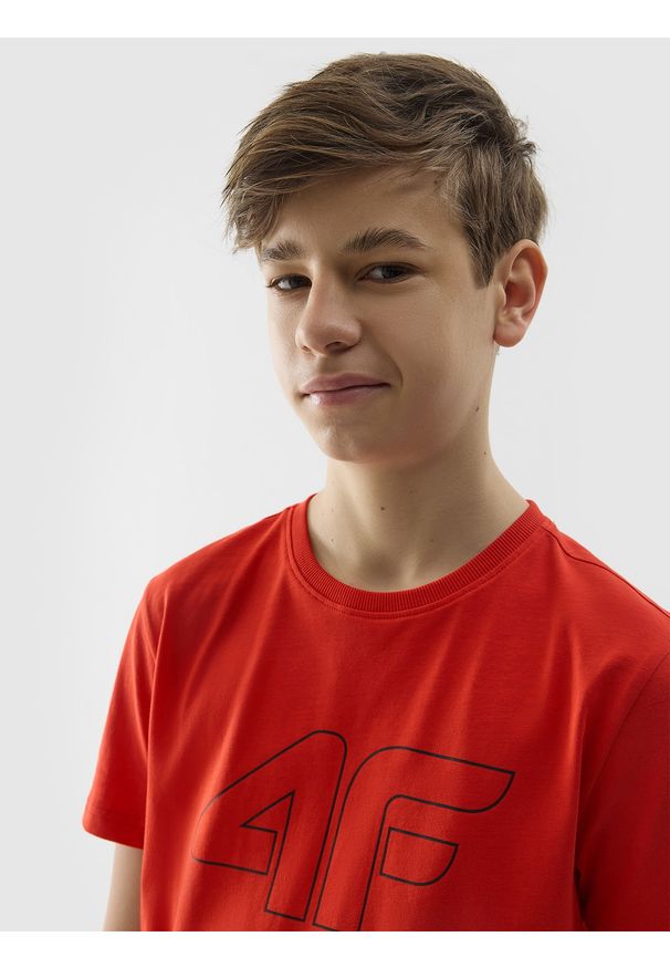 4f - 4F T-shirt z nadrukiem chłopięcy - pomarańczowy 122 (6-7 lat). Okazja: na co dzień. Kolor: pomarańczowy. Materiał: jersey, bawełna, dzianina. Długość rękawa: krótki rękaw. Długość: krótkie. Wzór: nadruk. Sezon: lato. Styl: sportowy, casual