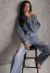 Renee - Niebieskie Bawełniane Jeansy Ballloon z Wiskozą High Waist Ozdobione Dziurami Lamma. Stan: podwyższony. Kolor: niebieski. Wzór: aplikacja. Sezon: wiosna #5