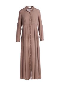 Born2be - Ciemnobeżowa Sukienka Controllable. Okazja: na co dzień. Kolor: beżowy. Długość rękawa: długi rękaw. Typ sukienki: rozkloszowane, szmizjerki. Styl: klasyczny, casual. Długość: maxi #6