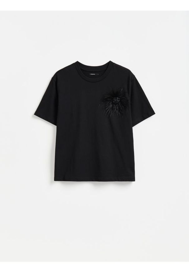 Reserved - T-shirt z odpinaną broszką - czarny. Kolor: czarny. Materiał: bawełna