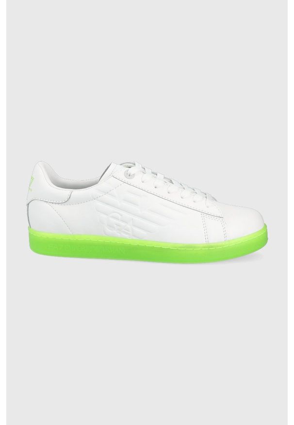 EA7 Emporio Armani buty skórzane kolor biały. Nosek buta: okrągły. Zapięcie: sznurówki. Kolor: biały. Materiał: skóra