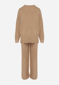 Born2be - Ciemnobeżowy Dzianinowy Komplet z Wełną Spodnie i Sweter Tesira. Kolor: beżowy. Materiał: wełna, dzianina. Sport: turystyka piesza #7