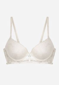 Renee - Jasnobeżowy Koronkowy Biustonosz w Klasycznym Stylu z Aplikacją Galinassa. Kolor: beżowy. Materiał: koronka. Wzór: aplikacja #5