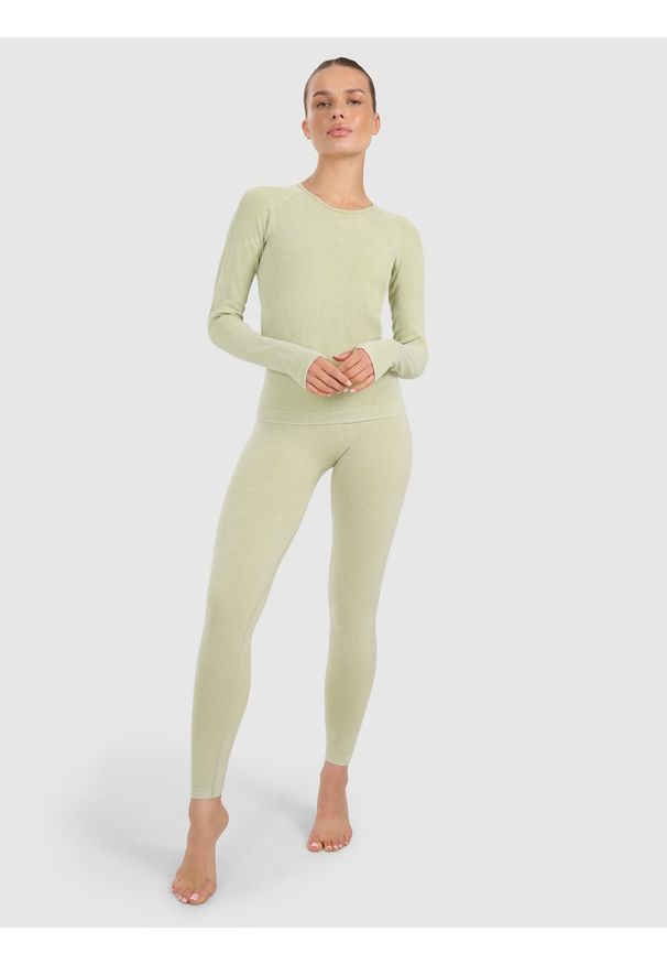 4f - 4F Longsleeve slim do jogi i pilatesu szybkoschnący damski - zielony XS/S. Kolor: zielony. Materiał: materiał, syntetyk, dzianina, włókno, prążkowany. Długość rękawa: długi rękaw. Sport: joga i pilates