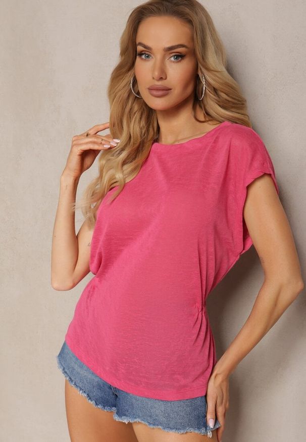 Renee - Fuksjowy Top z Regulacją w Talii i Wiązaniem na Dole z Rozcięciem na Plecach Tiimaelin. Okazja: na co dzień. Kolor: różowy. Materiał: jeans. Styl: sportowy, casual, elegancki, wizytowy