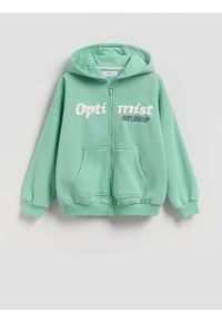 Reserved - Rozpinana bluza oversize - jasnoturkusowy. Kolor: turkusowy. Materiał: dzianina, bawełna #1