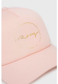 Roxy czapka kolor różowy z nadrukiem. Kolor: różowy. Wzór: nadruk