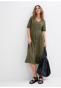 bonprix - Sukienka midi z czystej bawełny. Kolor: czarny. Materiał: bawełna. Długość: midi