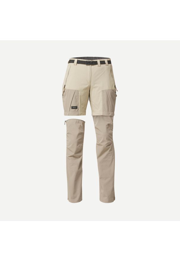 FORCLAZ - Spodnie trekkingowe damskie 2w1 Forclaz MT500. Kolor: beżowy. Materiał: materiał, tkanina