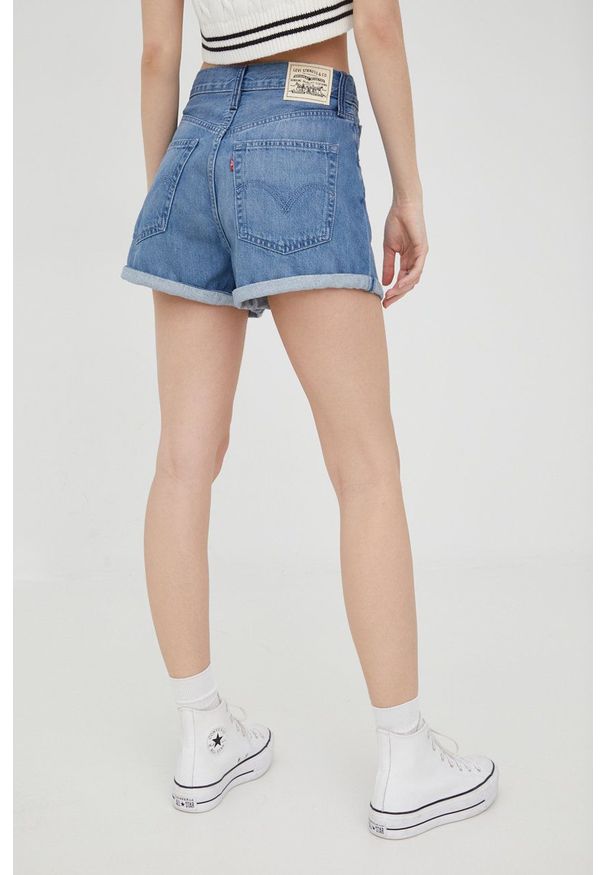 Levi's® - Levi's szorty jeansowe WLTRD damskie gładkie high waist. Okazja: na spotkanie biznesowe. Stan: podwyższony. Kolor: niebieski. Materiał: jeans. Wzór: gładki. Styl: biznesowy