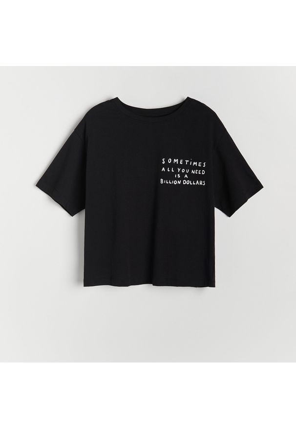 Reserved - T-shirt z napisem - Czarny. Kolor: czarny. Wzór: napisy