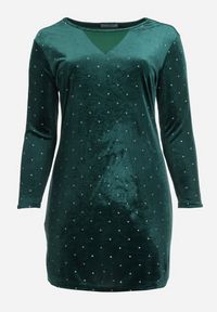 Born2be - Zielona Welurowa Sukienka z Brokatem Mosire. Kolor: zielony. Materiał: welur. Wzór: aplikacja. Długość: mini #5