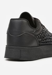 Renee - Czarne Cyrkoniowe Sneakersy na Platformie Lilaela. Okazja: na co dzień. Kolor: czarny. Materiał: jeans. Obcas: na platformie #2