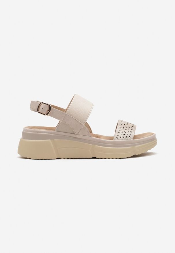 Born2be - Beżowe Sandały z Ekoskóry na Grubej Podeszwie Zapinane na Sprzączkę Folarae. Zapięcie: sprzączka. Kolor: beżowy. Materiał: jedwab, jeans. Sezon: lato. Styl: elegancki